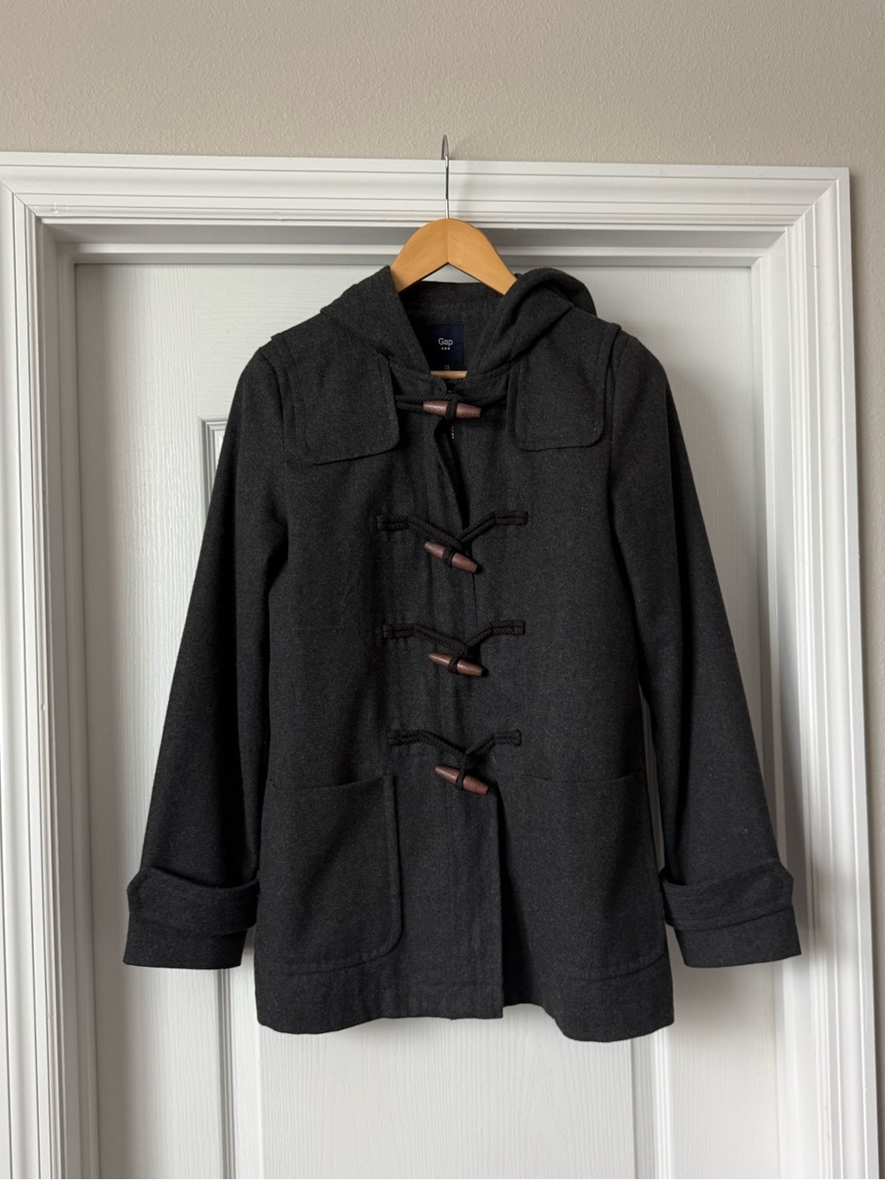 GAP Charcoal Gray Hooded Toggle Pea Coat Jacket Small